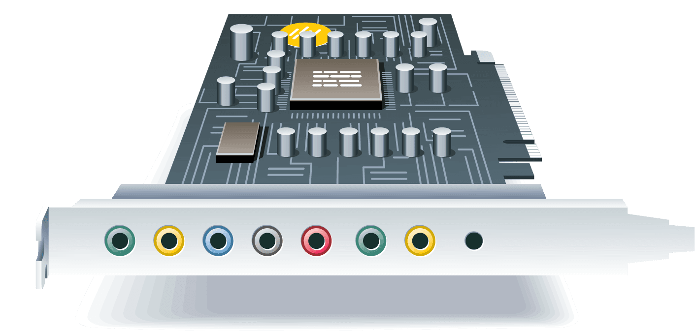 electronic computers technology icon vector showcasing a high-performance sound card with audio ports