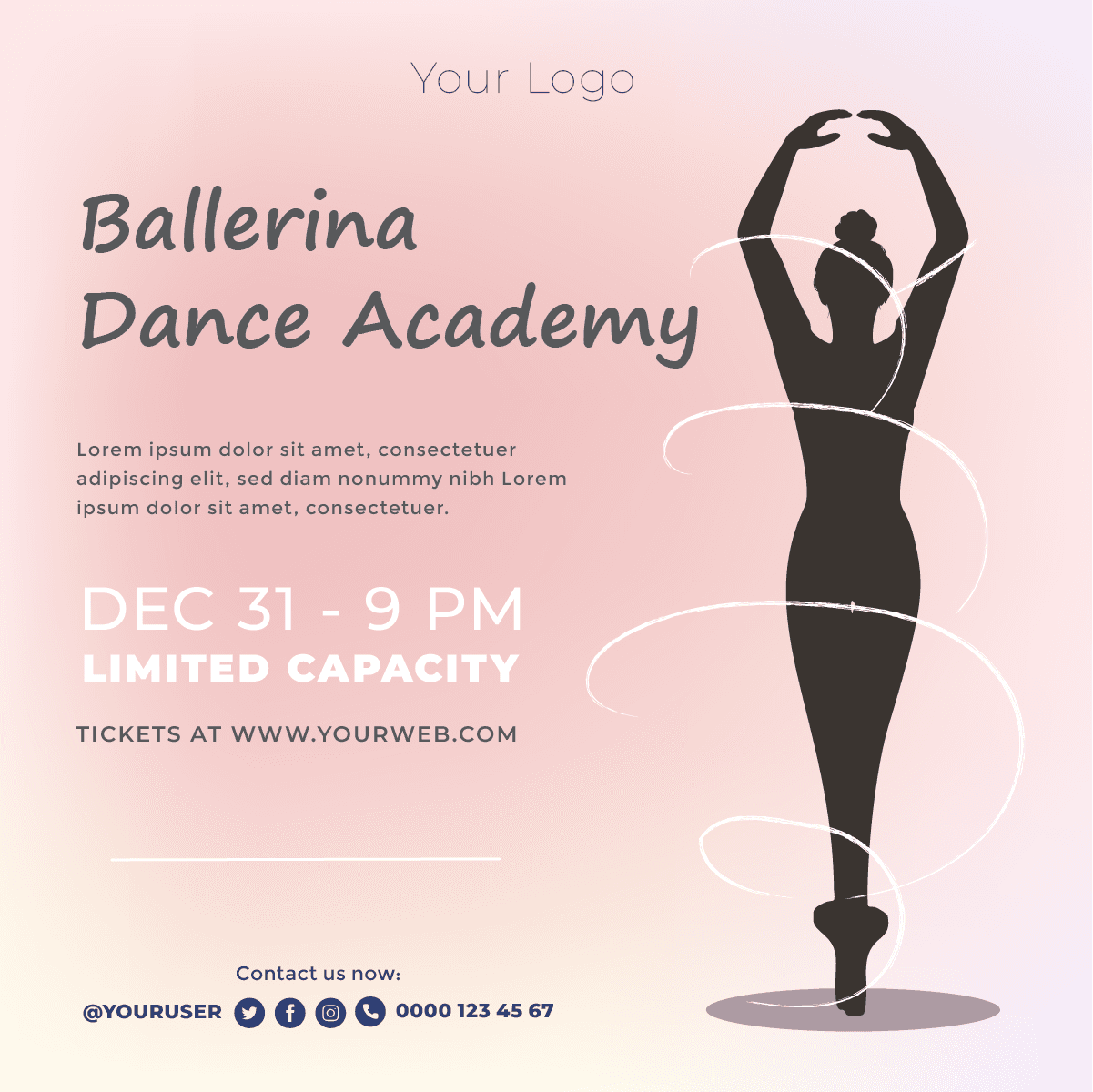 elegant ballerina dance academy instagram post template