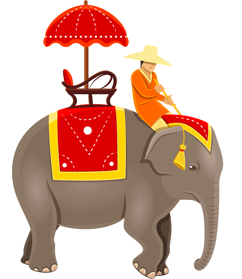 elephant rider thailand icons set