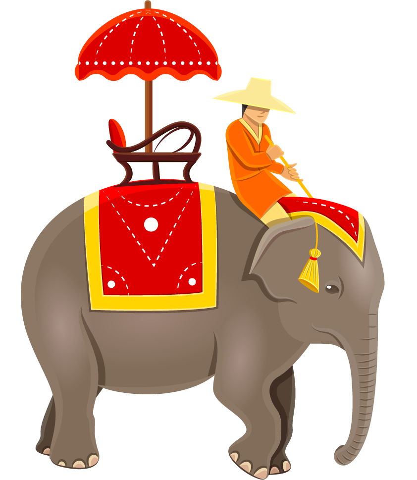 elephant rider thailand icons set