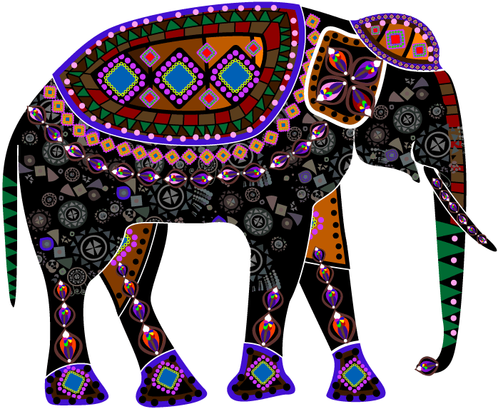 elephants painted in colorful patterns beautiful ethnic style decoration clip art