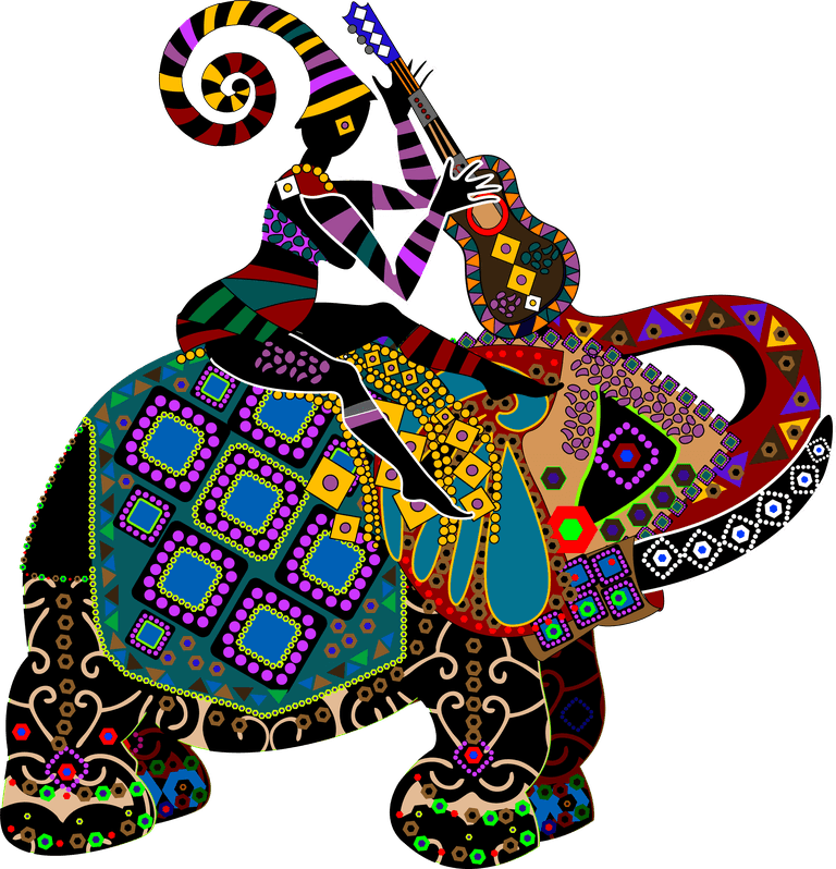 elephants painted in colorful patterns beautiful ethnic style decoration clip art