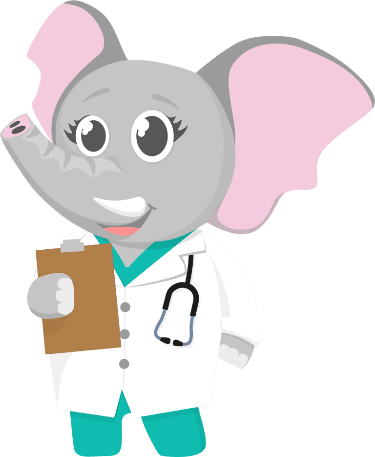 adorable baby elephant characters in doctor costumes for children's educational themes