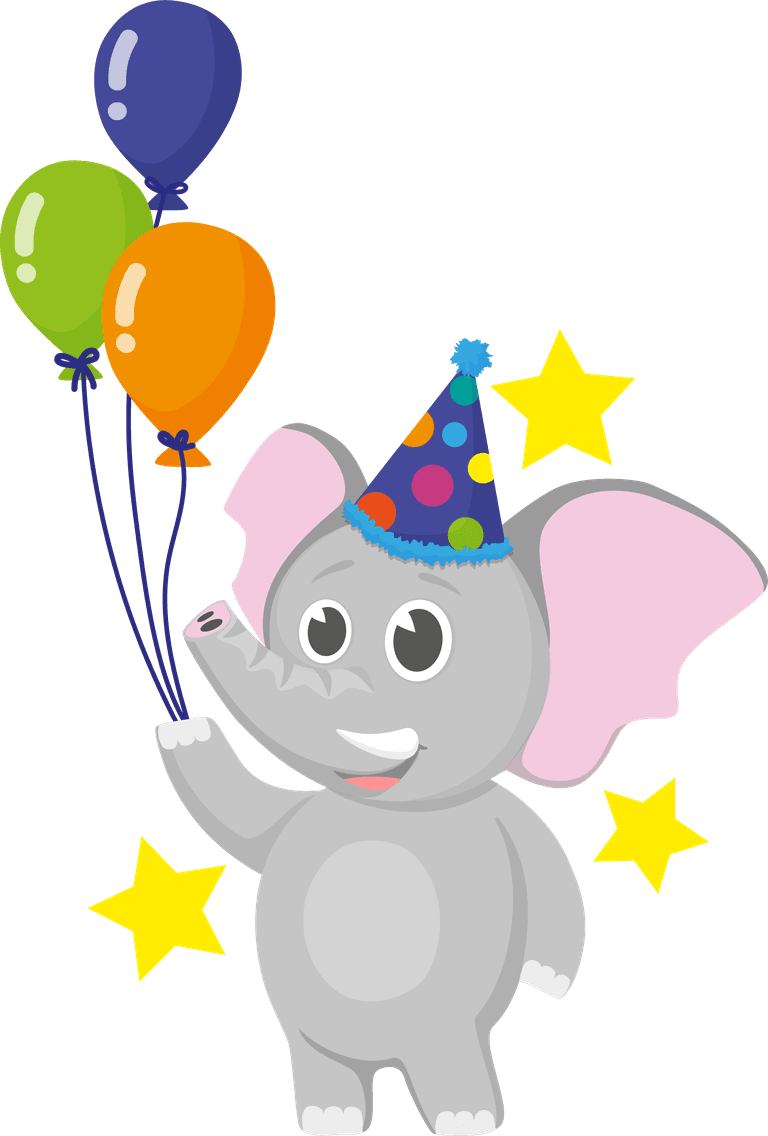 cute baby elephant characters celebrating with balloons for party-themed activities