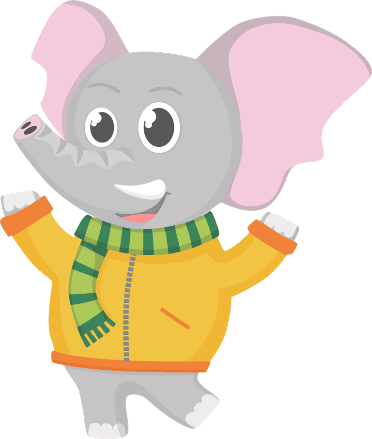 adorable baby elephant characters in cozy winter attire for playful children’s content