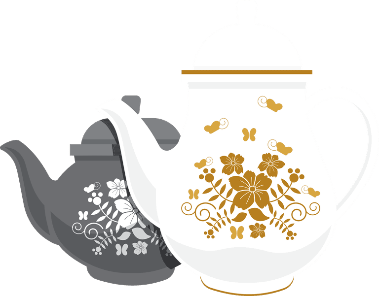 england tourism elements vector featuring elegant tea pots with floral patterns and ornate details