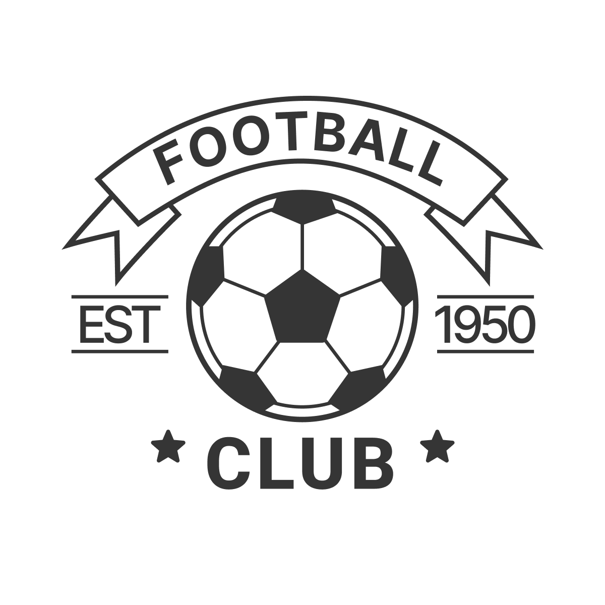 vintage football club logo with a banner, soccer ball, and stars