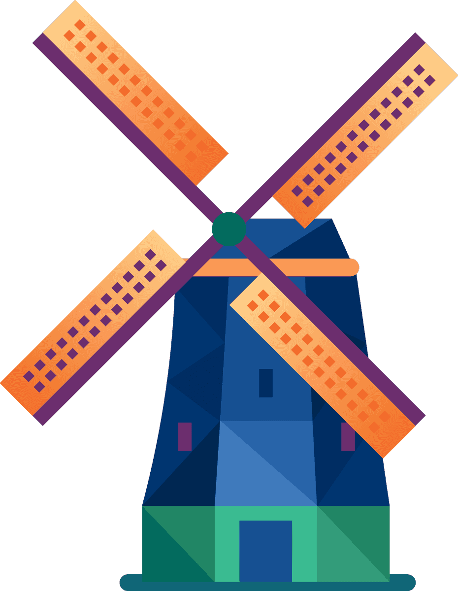 europe landmark infographic elements showcasing iconic windmill architecture and vibrant colors