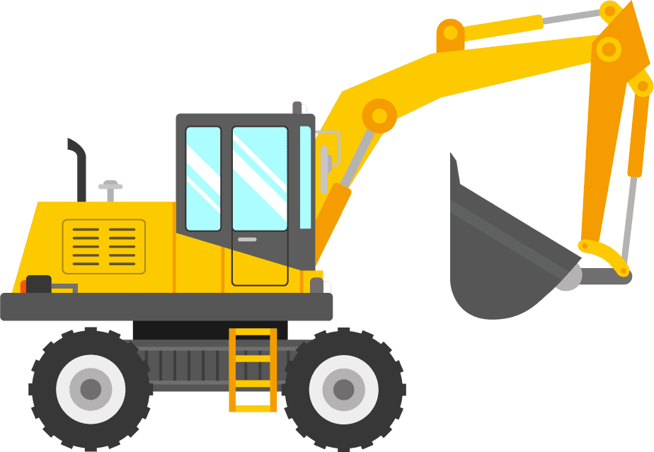 excavator construction site work illustration with machine and workers