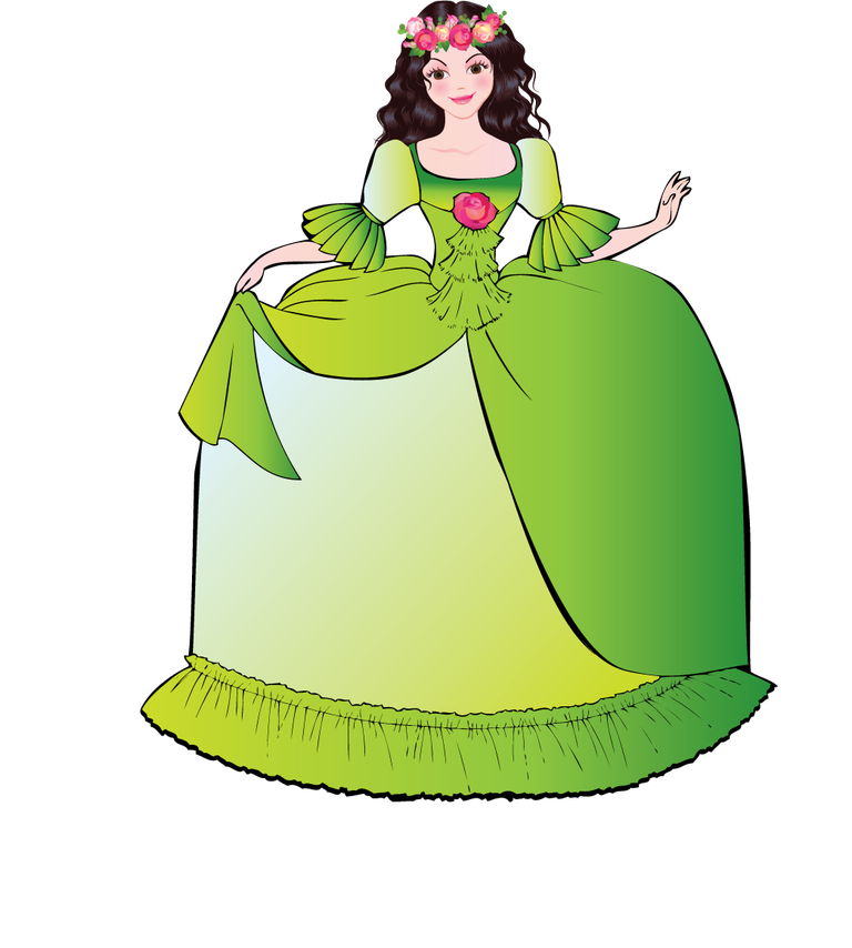 fairy beautiful princess vector with floral crown and elegant green gown for whimsical projects