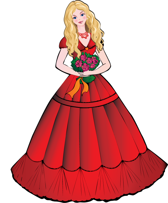 fairy beautiful princess vector in a stunning red gown holding a bouquet