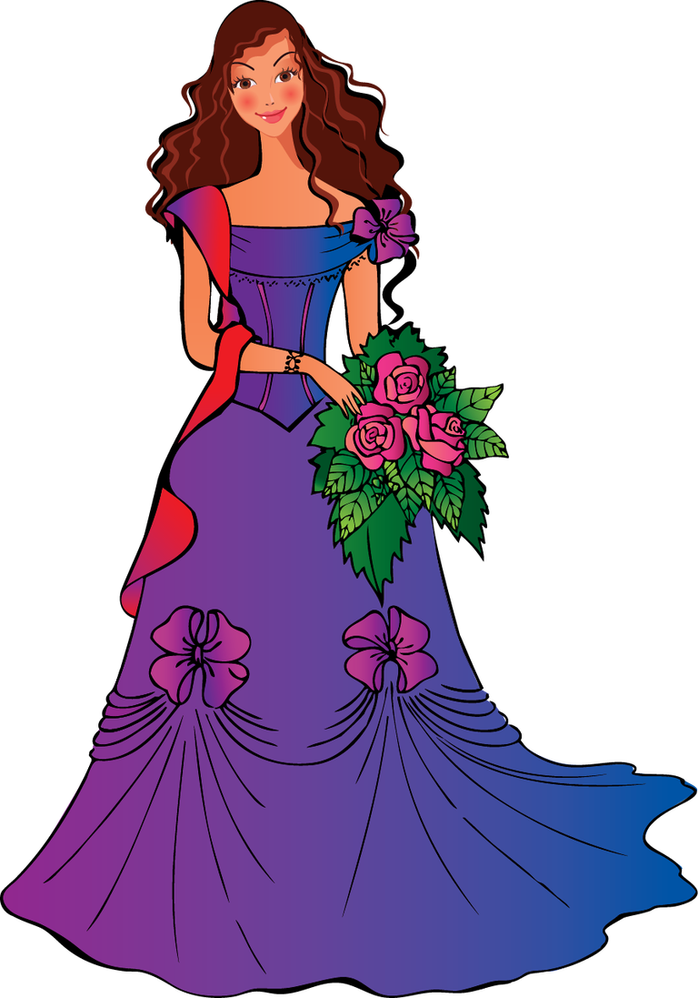 fairy beautiful princess vector in a stunning purple gown with floral accents and a bouquet