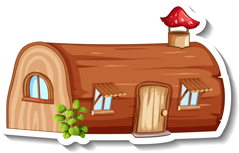 fairy house sticker set with different fantasy cartoon characters