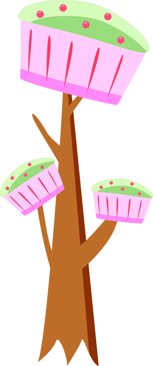 fairytale candyland items illustration featuring whimsical cupcake trees and vibrant colors