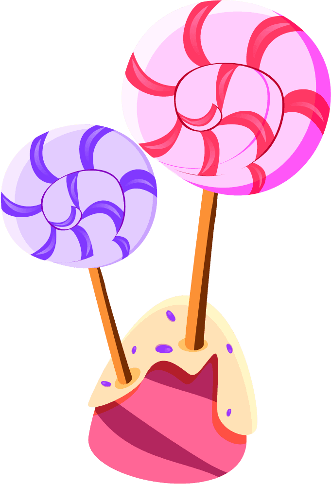 fairytale candyland items illustration with colorful lollipops and fun candy features