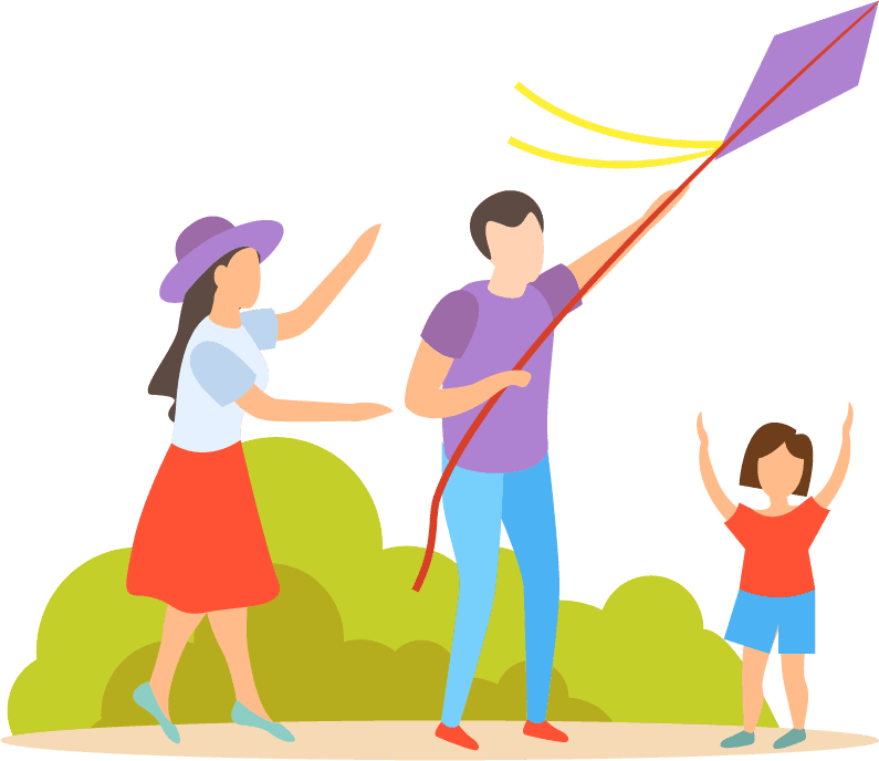 flat style family activities illustration of enjoying a day with kite flying in the park