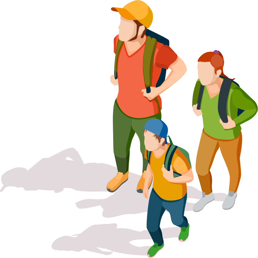 isometric family activities illustration with shadow