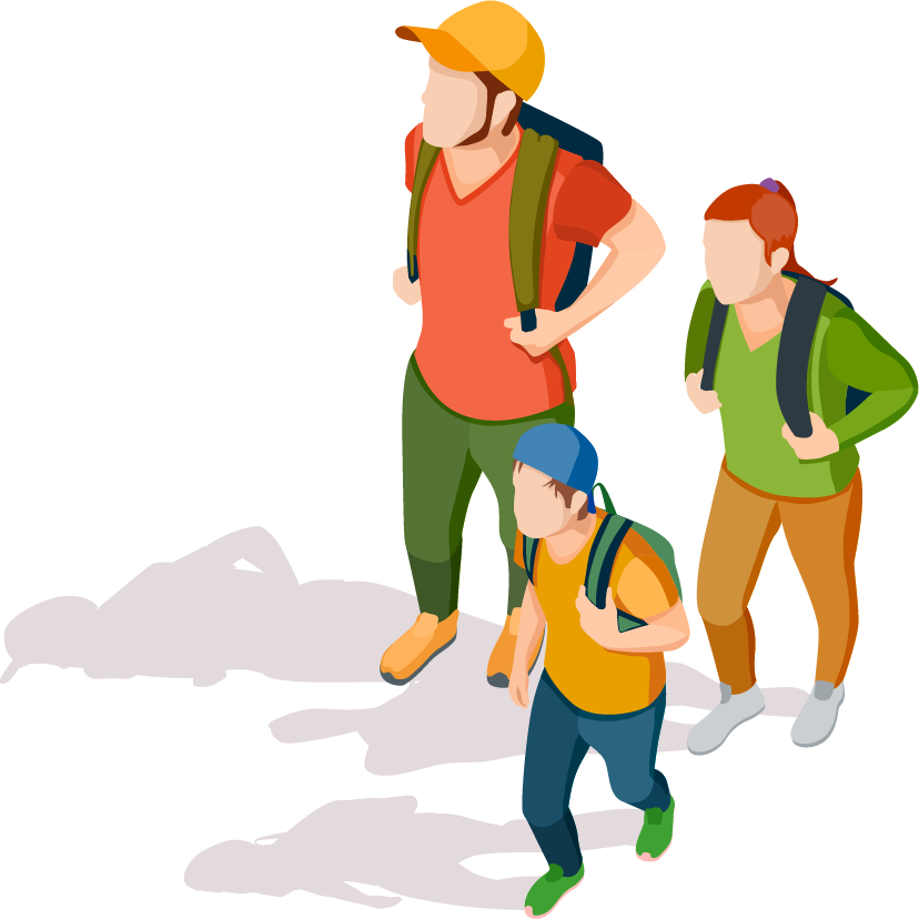 isometric family activities illustration with shadow