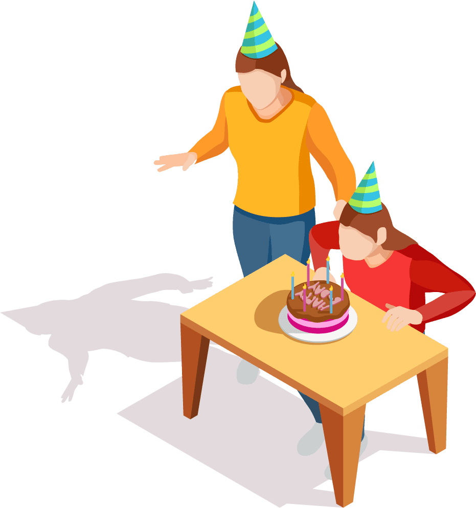 isometric family activities illustration with shadow