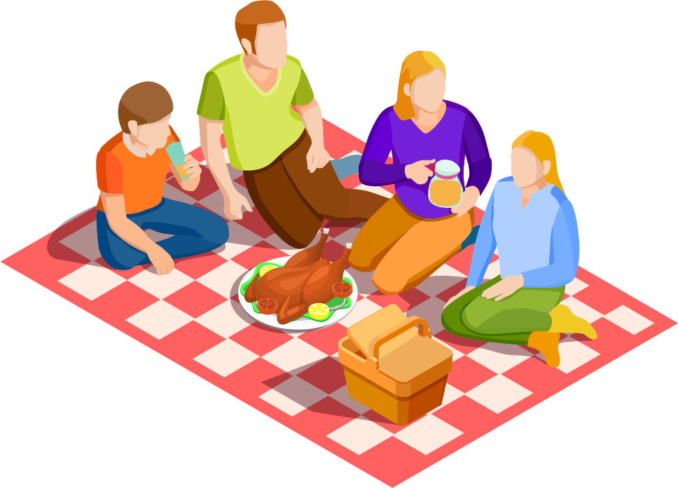 isometric family activities illustration with shadow