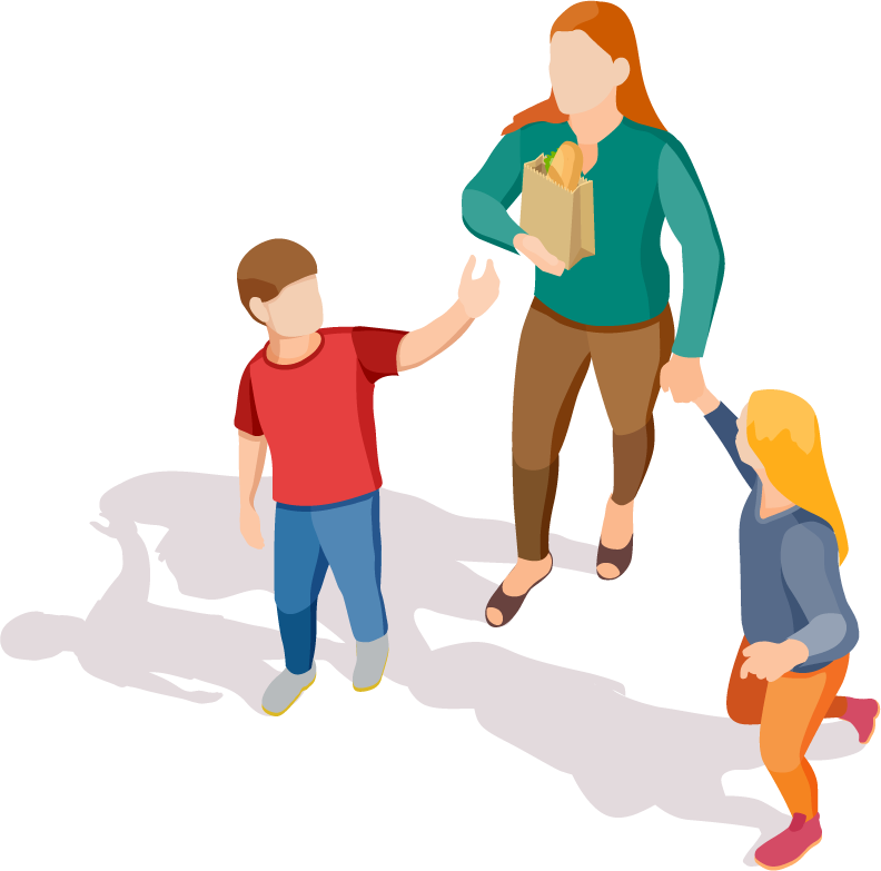 isometric family activities illustration with shadow