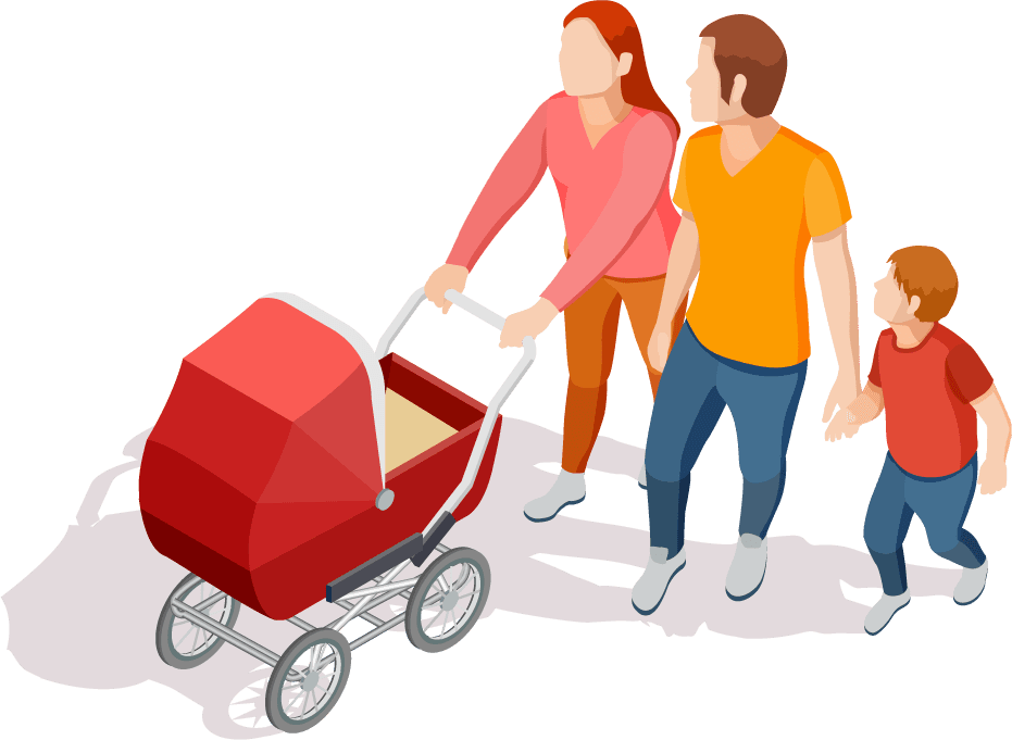 isometric family activities illustration with shadow