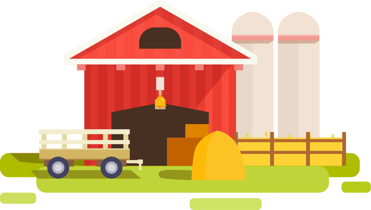 farm flat scenery collection featuring a vibrant red barn and rural landscape