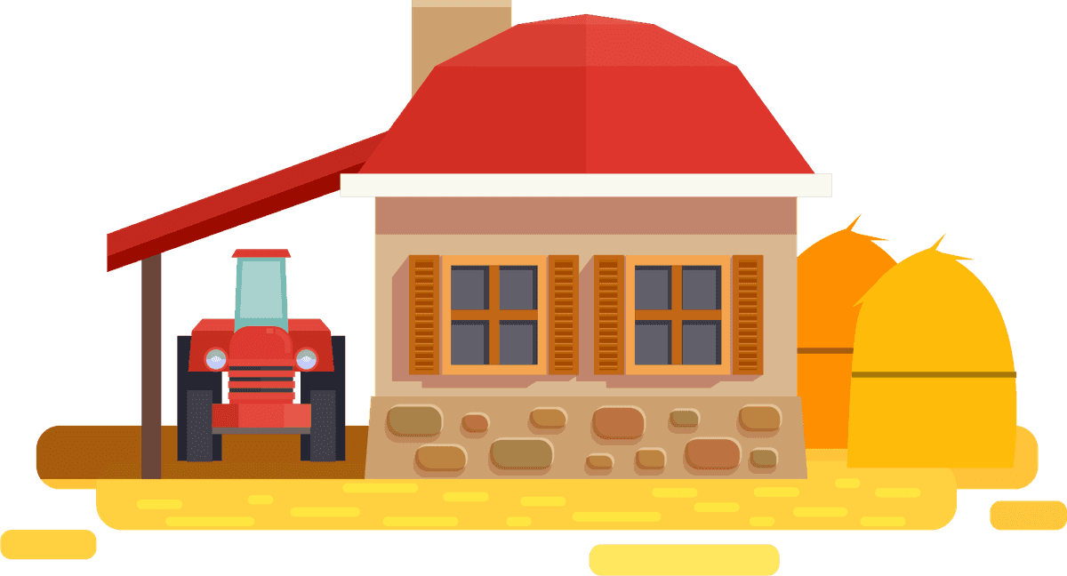 farm flat scenery collection with vibrant barn, tractor, and hay bales for playful rural themes