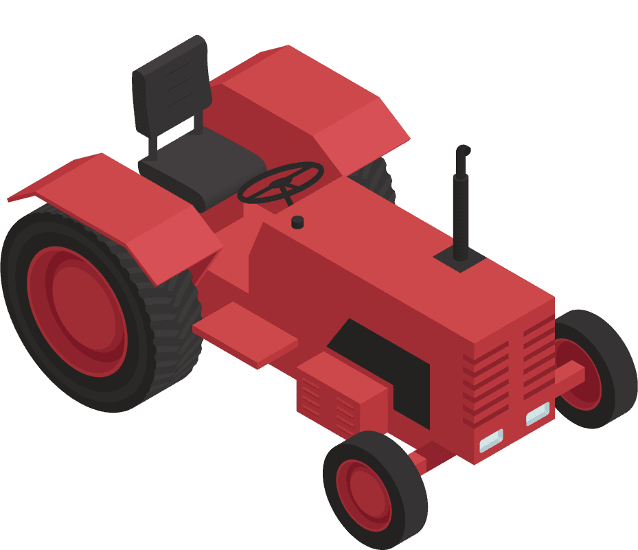 isometric farm garden machinery featuring a vintage red tractor for agricultural use