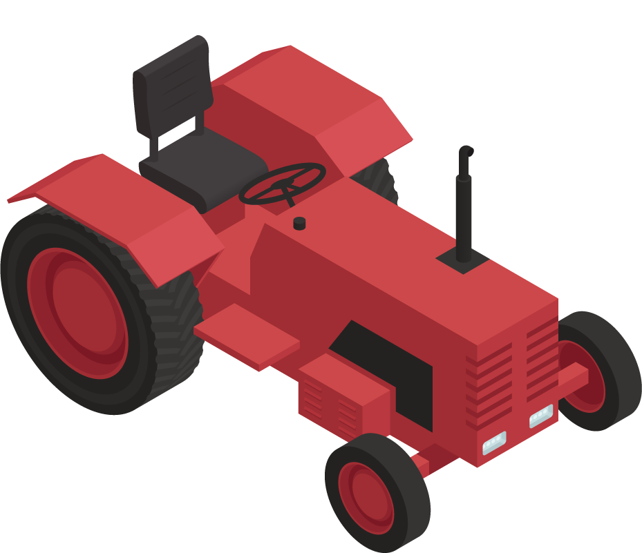 isometric farm garden machinery featuring a vintage red tractor for agricultural use
