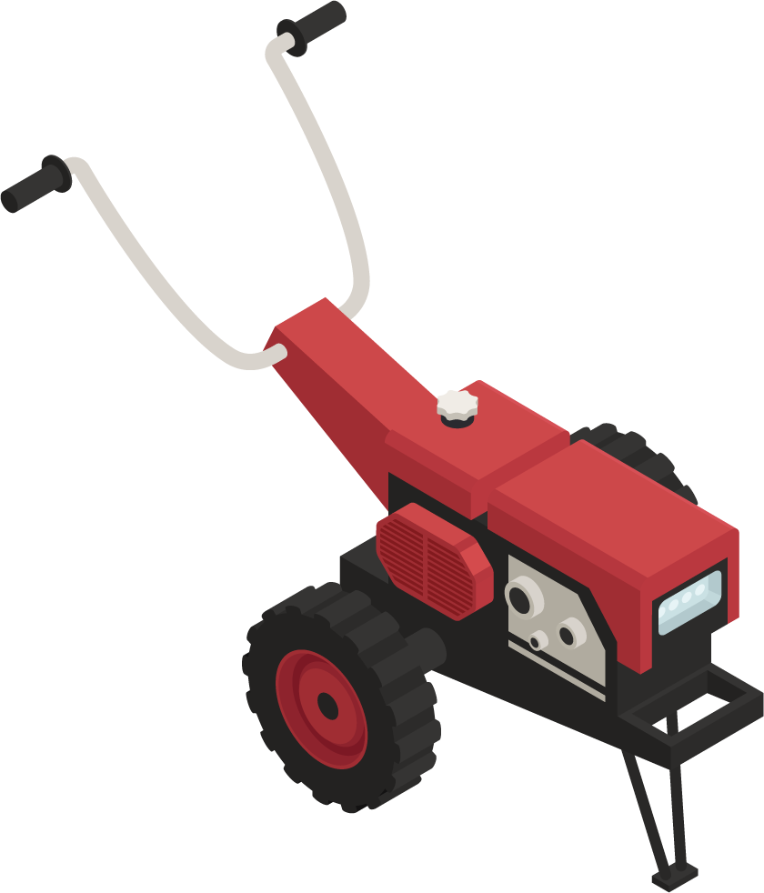 isometric farm garden machinery for efficient planting and harvesting in small spaces