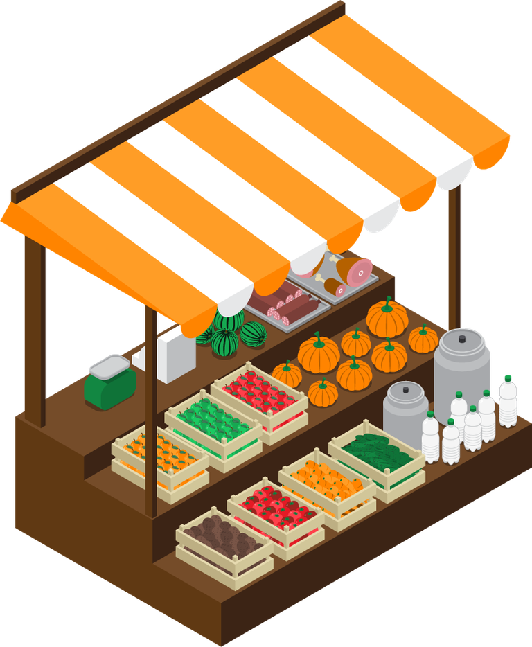 isometric farm market stall illustration with fresh produce and vibrant colors for local businesses