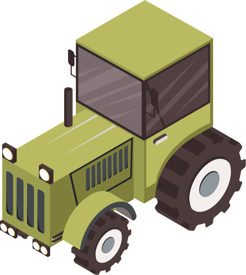 isometric farm vehicles and agricultural machinery