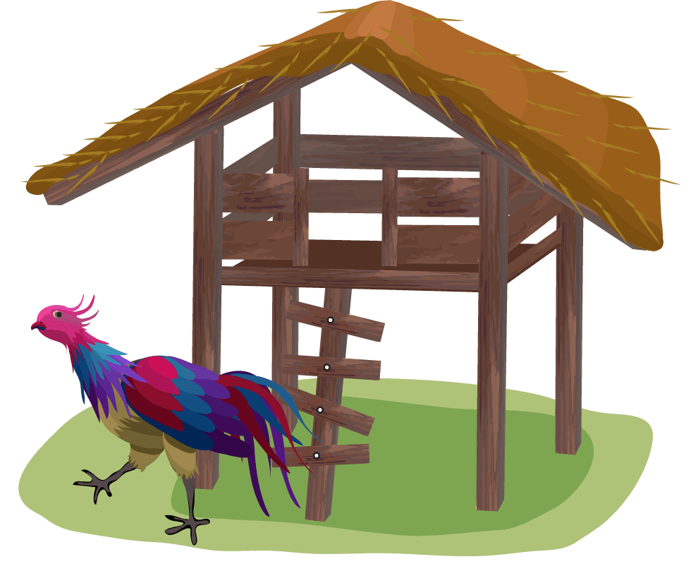 farming icons colored cartoon sketch of a poultry house and rooster for playful farming themes