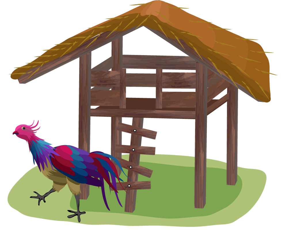 farming icons colored cartoon sketch of a poultry house and rooster for playful farming themes