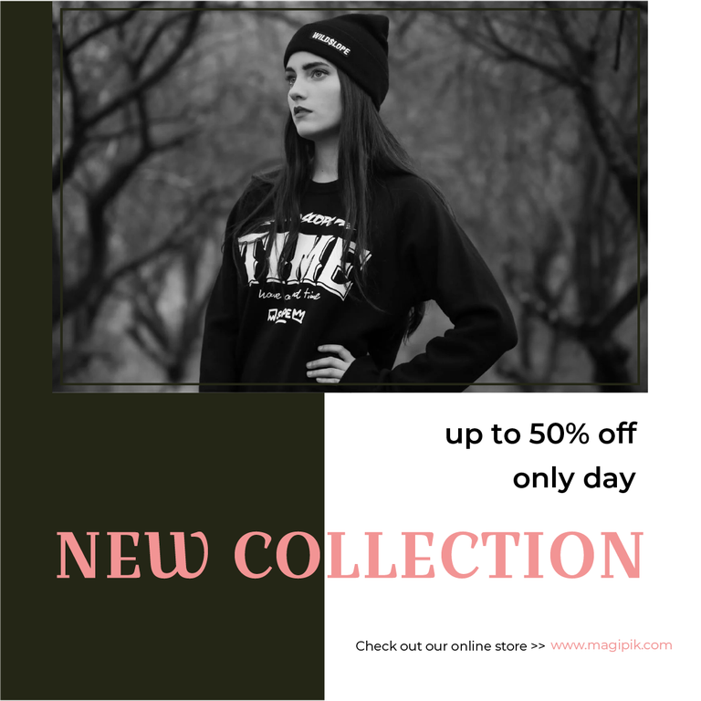 modern fashion collection promotions featuring trendy accessories with bold sales offers and minimal design