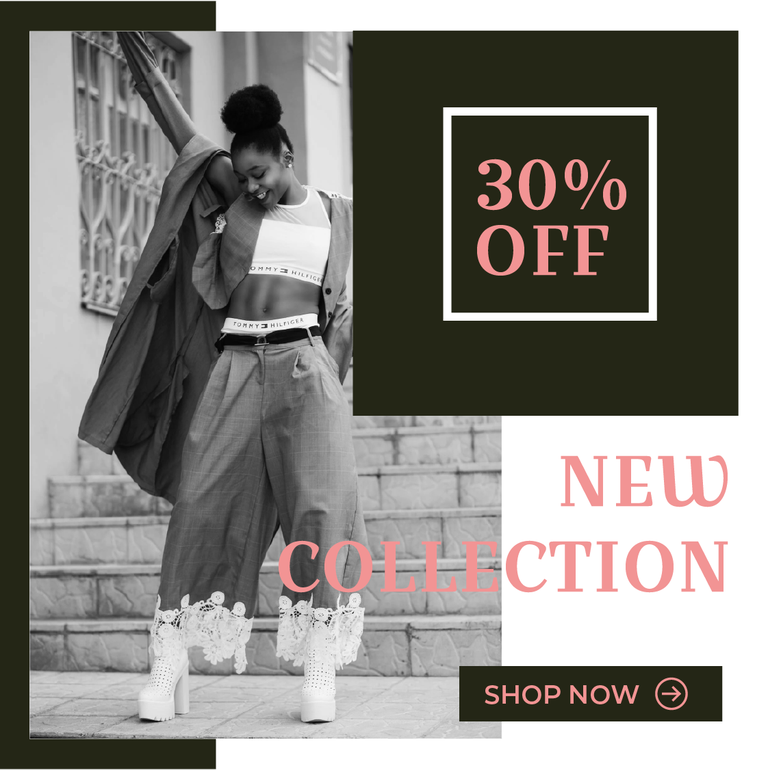 stylish new fashion collection with bold 50% off promotions for modern clothing and accessories