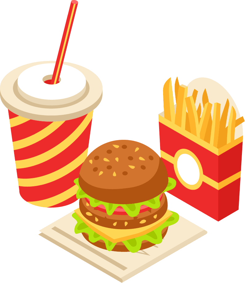 Difference types of fast food, street food illustration