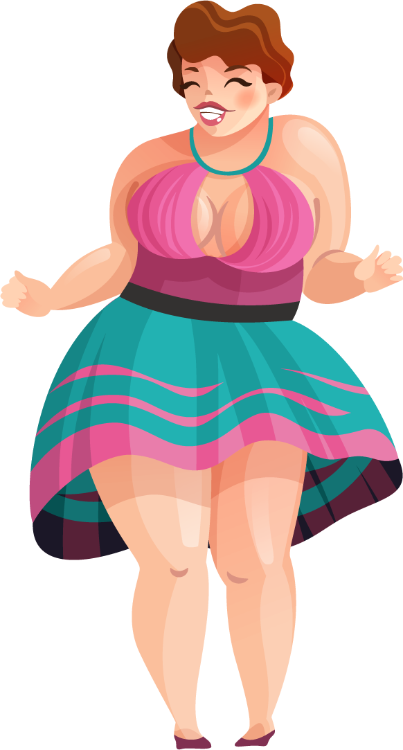 charming fat girl in dress vector for fashion and body positivity themes