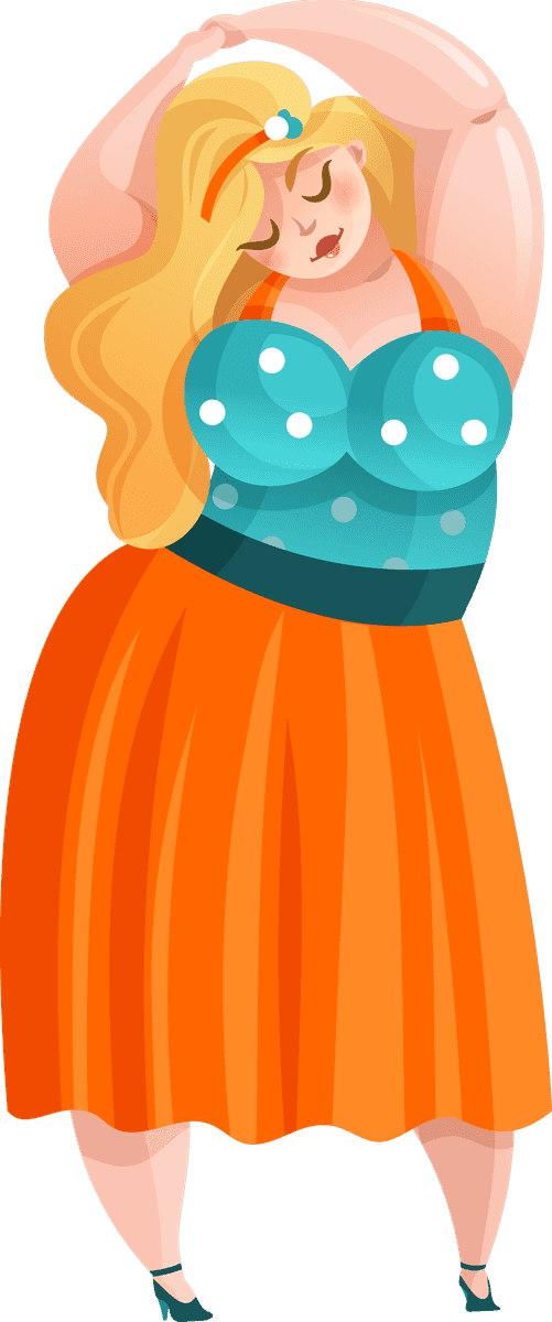 fat girl in dress vector showcasing vibrant colors and joyful pose for creative projects