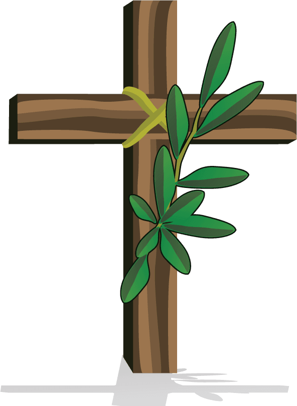 felice pasqua design set featuring a wooden cross adorned with vibrant greenery