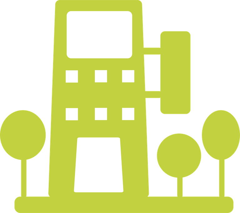 female color icon vector of a modern payphone in a green urban setting