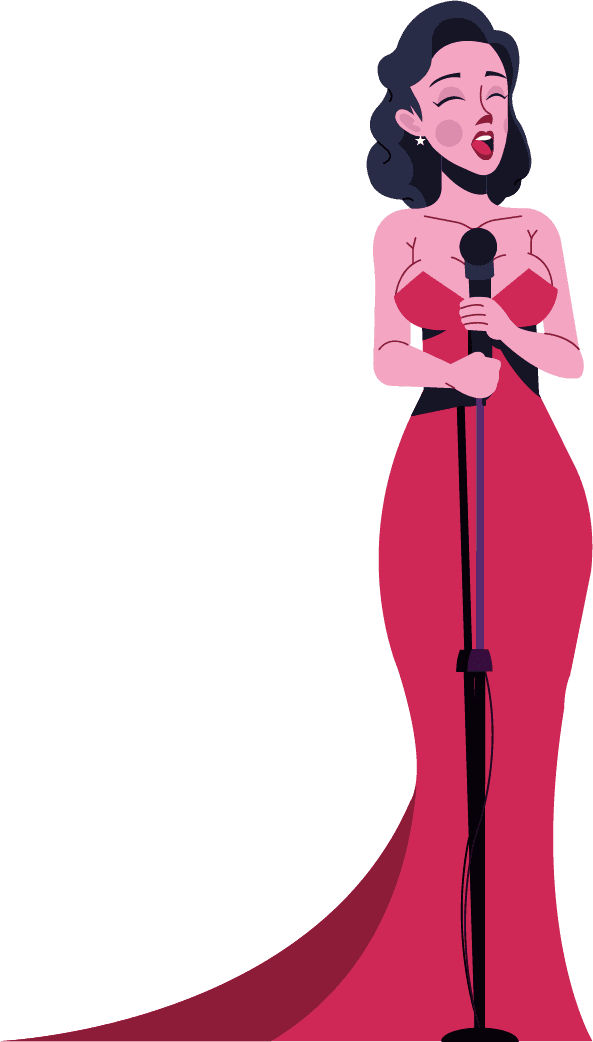 female singers icons performing sketch colored cartoon characters