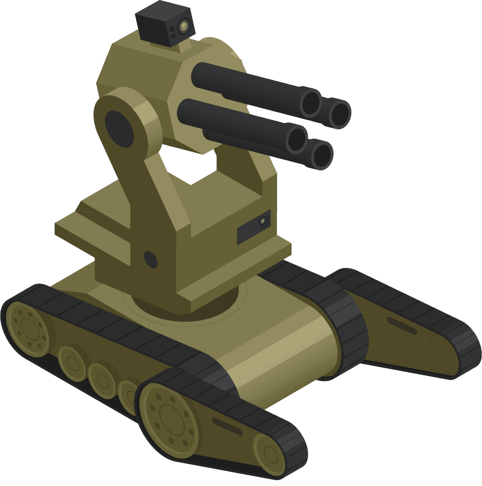 fighting robots isometric icons showcasing armored tanks with advanced weaponry for games