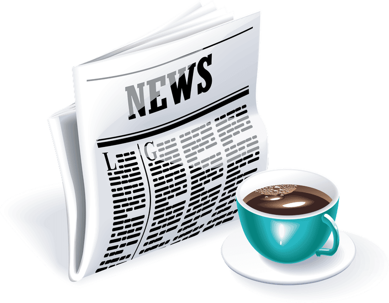 financial theme icon vector featuring a newspaper and coffee cup for modern business insights