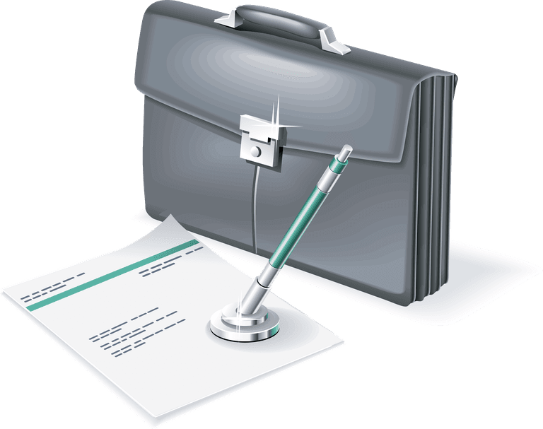 financial theme icon vector featuring a briefcase and pen for business presentations