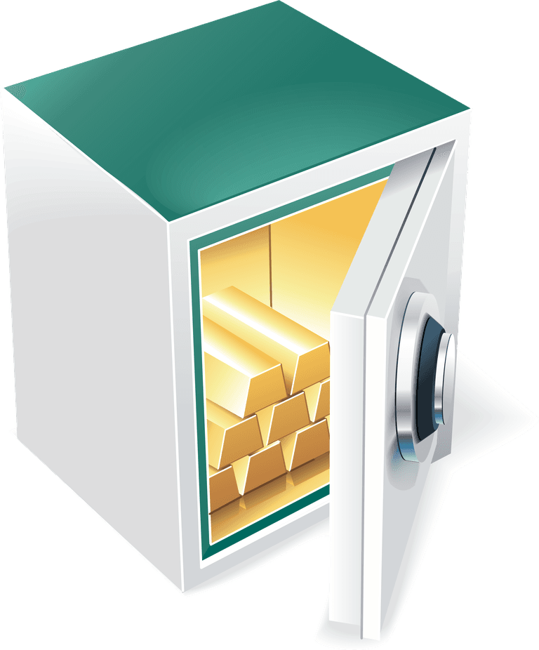 financial theme icon depicting a safe with gold bars for secure investments