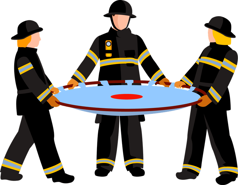 firefighter people extinguishing fire with a fire blanket during emergency rescue operations