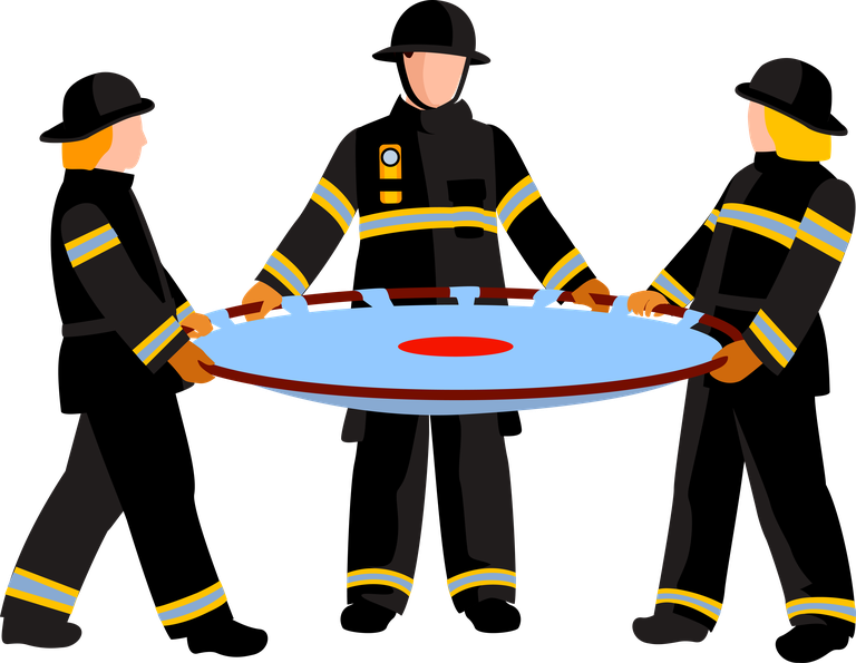 firefighter people extinguishing fire with a fire blanket during emergency rescue operations