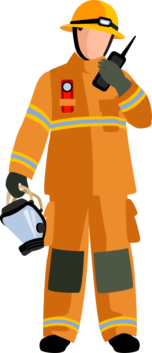 firefighter people extinguishing fire in bright orange uniform with safety gear